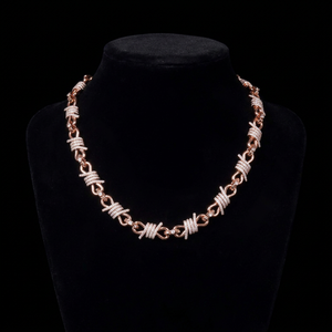 Collier Statement en Argent S925 Plaqué Or Rose avec Maillons Géométriques et Cristaux, Style Punk, Bijou Unisexe pour Fête - Product Image 1
