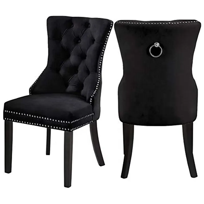 Lusso moderno nero Tufted retro in legno gamba lato gamba accento sedia da pranzo con testa di coda