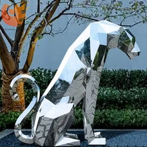OEM/ODM figure géométrique et technique de galvanoplastie sculpture animale en acier inoxydable <span class=keywords><strong>statue</strong></span> léopard/guépard conception sculptée en creux - Product Image 2