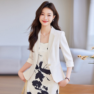 Sky Blue Women's Blazer Three Quarter Sleeve Slim Fit Korean Style Spring Autumn Wear - Product Image 2