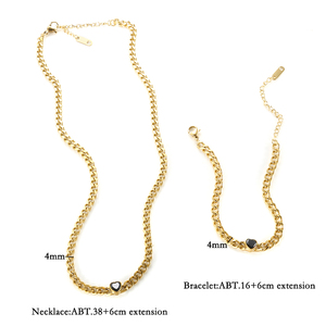 Wasserdichte 18 Karat vergoldete Edelstahl kubanische Kette schwarz kubischen Zirkon Herz Charms Halskette Armband Schmuck Set für Frauen - Product Image 6
