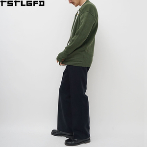 Cardigan en laine côtelée personnalisé pour homme, vert olive, avec trous pour les pouces, coupe oversize, style streetwear, fabricants de pulls pour homme en gros - Product Image 3