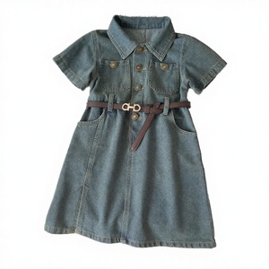 Nuevo Vestido Vaquero de Verano para Niñas con Cuello Redondo, Estilo Vintage Lavado, Suave, de Manga Corta, con Volantes Largos, para Fiestas, Corte en A - Product Image 4