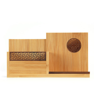 Bilu Woodcraft Bamboo Desk Organizer Pen Holder <b>Calendar</b> Storage Box Square Multi Functional Office Stationery Creative Gift - Product Image 2