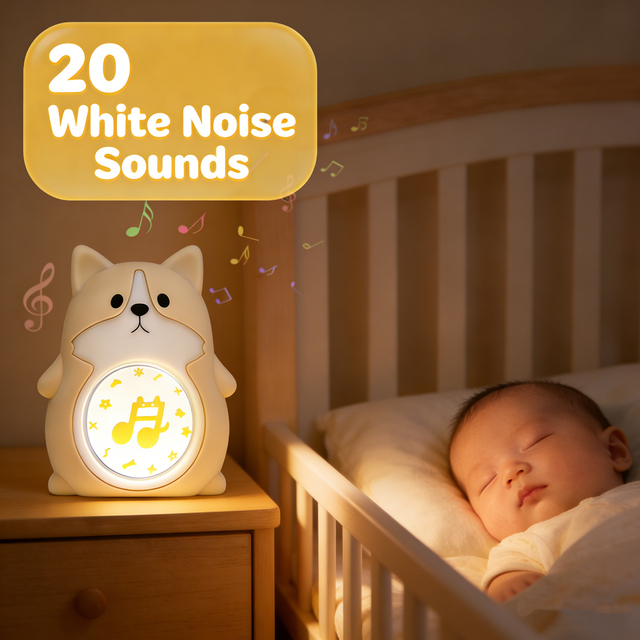 Baby Silicone LED Night Light Soothing Music Lamp for Sleep Aid with White Noise Supply for Baby Bedroom Use Touch Light