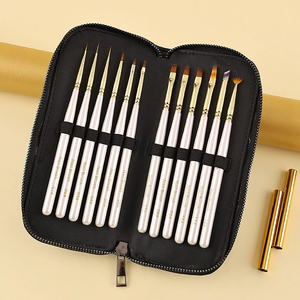 Ensemble de 12 pinceaux à ongles en métal avec logo personnalisé, manche en métal, poils en nylon, pointes ovales pour la création d'ongles professionnels - Product Image 2