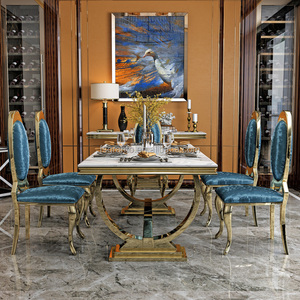 Tavolo da Pranzo <span class=keywords><strong>di</strong></span> <span class=keywords><strong>Design</strong></span> alla Moda con Piano <span class=keywords><strong>in</strong></span> <span class=keywords><strong>Marmo</strong></span> per Uso Domestico <span class=keywords><strong>in</strong></span> Acciaio Inossidabile - Product Image 5