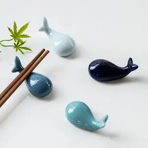 创意陶瓷家居装饰日式可爱鲸鱼筷子架酒店餐桌装饰刀叉勺架