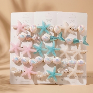 Presilhas de Cabelo com Glitter de Estrela-do-mar, Concha e Cauda de Sereia, Multicoloridas, para Férias na Praia, Acessórios de Cabelo Diários para Meninas Doces - Product Image 3