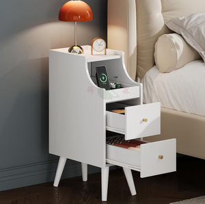 Table de chevet étroite <span class=keywords><strong>avec</strong></span> tiroir et étagère ouverte, table de nuit moderne <span class=keywords><strong>avec</strong></span> trou pour câbles, pour chambre à coucher/salon - Product Image 3