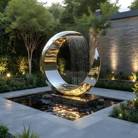 Fuente de Agua Circulante Integrada de Acero Inoxidable con Espejo, Escultura de Cascada en Forma de Luna Creciente para Plaza Comercial