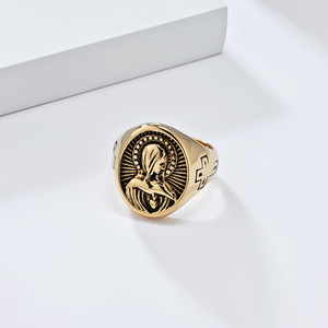 Virgin Mary Cross Titanium Steel <b>Ring</b> Men's Jewelry Gift Gold Silver Color Retro Classic Style Fashion <b>Rings</b> - Product Image 2