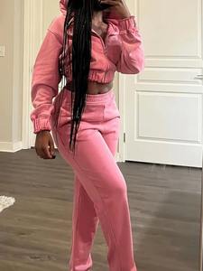 Custom 2 Delige Set Trainingspak Vrouwen Lange Mouw Met Rits Capuchon Top Herfst Winter Joggingbroek Jogging Pak - Product Image 4