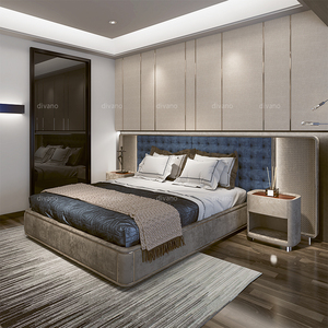 เตียงหุ้มเบาะสีน้ำเงินสุดหรู รุ่นโมเดิร์น ขนาดคิงไซส์ พร้อมไฟ LED รุ่น VLIPE-BED-03-RIPLEY เตียงพร้อมไฟ LED รุ่น VLIPE-BED-03 - Product Image 1