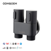 Válvula angular de latón negra de 1 entrada y 2 salidas, grifo desviador de doble manija, ecológico, de 3 vías, cromado, para agua caliente en baño