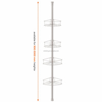 WIREKING Caddy de douche d'angle à 4 niveaux Tige de tension de douche Organisateur de bain Caddy de douche du sol au plafond