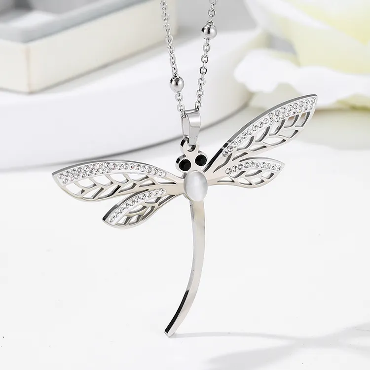 Fashion Jewelry White Gold Accessories 2019 Dragonfly Rhinestone Pendants Long Chain Necklaces For Women