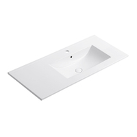 Lavabo in Ceramica Rettangolare Sottile ed Elegante, Finitura Bianca Lucida, per Bagno Moderno, Hotel e Appartamenti