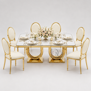Mesa de Boda Rectangular Moderna de Acero Inoxidable Dorado con Base de Doble Anillo para Proyectos de Banquetes, Venta al Por Mayor - Product Image 1
