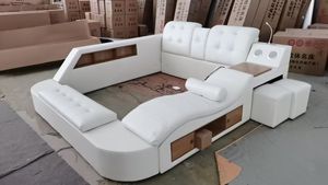 עיצוב מודרני מיטת עור חכמה מיטת קינג גודל מסגרת חדר שינה כפול ריהוט סט מלכה גודל מיטה זוגית חכמה רב תכליתית עם טלוויזיה - Product Image 4