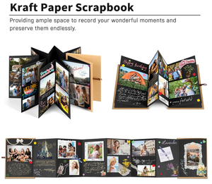 Grande Album di carte nere retrò fai <span class=keywords><strong>da</strong></span> te fisarmonica pieghevole impilabile Memory Photo Book fatto <span class=keywords><strong>a</strong></span> mano carta Kraft copertina <span class=keywords><strong>da</strong></span> viaggio disco di plastica - Product Image 4