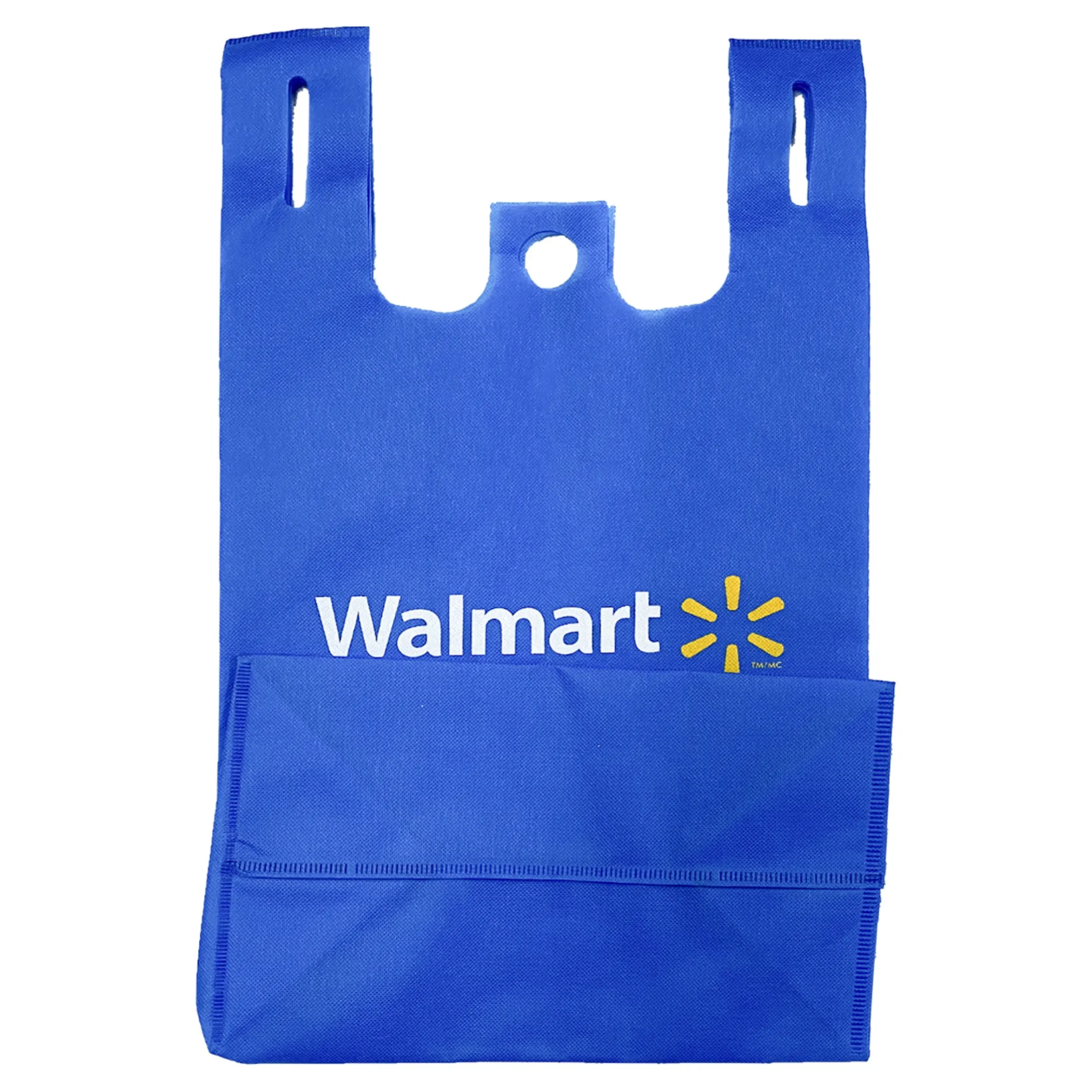 Camiseta de compras de fondo plano de supermercado no tejida XL personalizada, Walmart bolso de mano, camiseta de fondo cuadrado no tejida, chaleco, bolsas recicladas