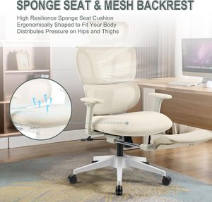 High Back Mesh Ergonomic Office Chair, Reclining <b>Desk</b> Chair with Footrest, Coat Hanger, Lumbar Support & Sponge Seat - Product Image 5