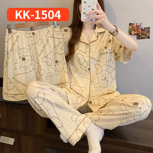 Pigiama da donna con stampa cartoni animati, traspirante, morbido, primaverile, estivo, autunnale, casual, a maniche corte, <span class=keywords><strong>set</strong></span> da tre pezzi. - Product Image 3