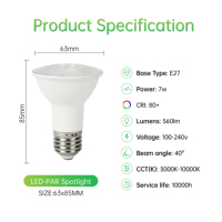 E27 3000K-10000K température de couleur réglable AC100-265V LED PAR38 projecteur CE pour éclairage de vitrines commerciales