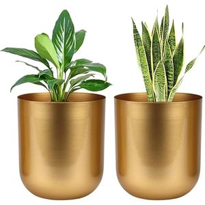 Modern Golden Glossy Metal Planter with Gold Plated Stand <b>for</b> Indoor & Outdoor <b>Plants</b> Home & Office Decor <b>Table</b> Top Floral Pots - Product Image 1