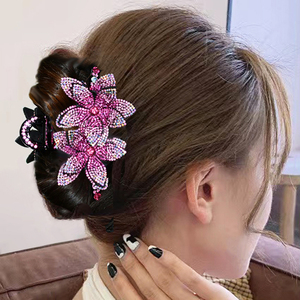 Bling Luxury Phụ Nữ Tóc Đồ Trang Sức Đôi Hoa Tóc Claw Clips Long Lanh Pha Lê Ladies Back Head Tóc Kẹp Hàm Clip - Product Image 1