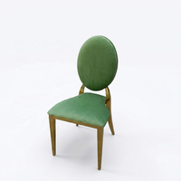 Chaises de banquet ovales empilables en velours vert sauge et acier inoxydable doré de luxe pour mariage et réceptions