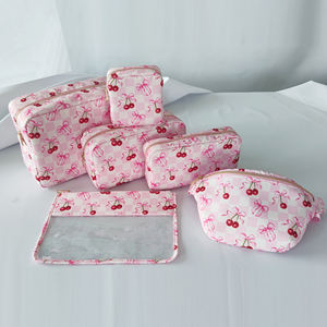 Ensemble <span class=keywords><strong>de</strong></span> sacs <span class=keywords><strong>de</strong></span> voyage en nylon à imprimé à carreaux avec nœud cerise mignon, design neuf, chic, <span class=keywords><strong>sac</strong></span> à imprimé cerise pour femmes, <span class=keywords><strong>sac</strong></span> à imprimé personnalisé - Product Image 2