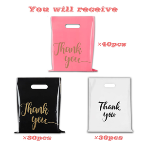 Custom Logo Printed Fold Plastic Pink Thank You Die Cut HDPE LDPE Handle Carry Shopping Packaging Bags - Product Image 2