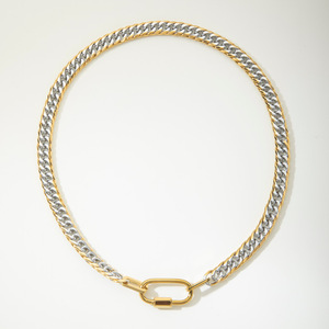 YF5139 Collier Chunky Imperméable en Acier Inoxydable Plaqué Or 18K avec Fermoir Fer à Cheval, Luxueux Collier Carabine Bicolore Bijoux - Product Image 6