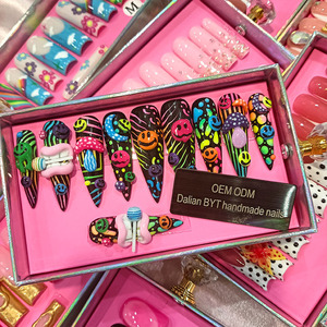 定制压装式指甲批发商 100% 手工制作 厚甲工厂 压装式指甲供应商 方形杏仁形 - Product Image 4