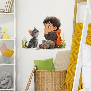 Autocollant mural auto-adhésif pour salon dessin animé chat pour garçons - Product Image 1