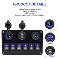 Panel de interruptores de luces antiniebla para coche de 6 posiciones, LED 12V, con puerto USB dual, encendedor de cigarrillos, voltímetro, panel de control para embarcaciones marinas y vehículos recreativos