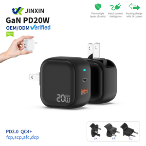 Promotional Business Gifts Phone Charger Black US Plug 20W USB a + C Wall Charger PD 20W Adapter With Led Light