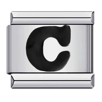 Accessoires DIY : Breloque Modulaire Italienne Faite à la Main en Acier Inoxydable Plaqué Or avec Zircon, Lettre Initiale Noire, Tendance Mode