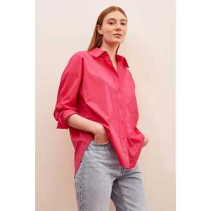 Camisa Mango Boyfriend para Mujer, Popelina, Cierre de Botones, Uso Diario Informal, Color Rosa Claro - Product Image 3