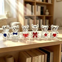 Figurine d'ours en cristal, cadeau de collection pour femme, statue d'ours gravée à la main, décoration de table pour mariage et fête, bleu et rouge