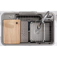Évier de cuisine moderne de style coréen et japonais, 185 mm, en acier inoxydable, finition brossée, avec robinet monotrou doré