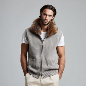 Wholesale Men's Woolen Tweed Knit Vest in <strong>Navy</strong> Marl V-neck Sleeveless Cardigan <strong>Gilet</strong> for Casual Autumn Outerwear - Product Image 3
