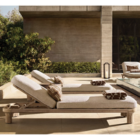Ensemble de chaises longues modulaires en teck avec coussins imperméables - Mobilier d'extérieur moderne pour villa, résistant aux UV, écologique, pour terrasse de piscine