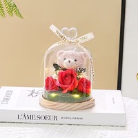 Cadeau de la Saint-Valentin pour petite amie, rose éternelle préservée, boîte cadeau, ours en peluche, fleur éternelle avec lumières