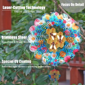 EnchGarden Molinetes de Viento de Abeja para Jardín y Patio, Escultura Cinética de Metal 3D Colgante de 12 Pulgadas - Product Image 5