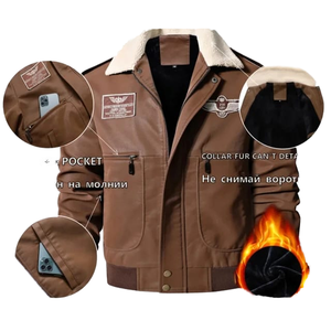 Muestra Gratis, Chaqueta de Cuero para Motocicleta con Cremallera, 100% Lana de Oveja, Camuflaje, Invierno 2024, para Hombre - Product Image 1