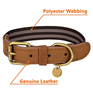 New Trend Genuine Leather Dog <strong>Collar</strong> with Polyester Webbing Pet Neck <strong>Collar</strong> Soft <strong>Buckle</strong> for <strong>Cats</strong> Dogs Supplies - Product Image 3