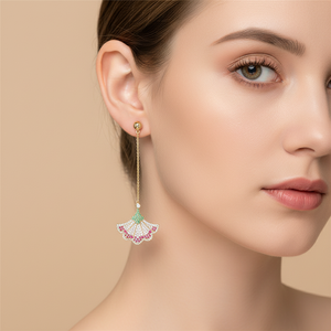 Pendientes Largos Elegantes y Modernos con Borlas, Diseño de <span class=keywords><strong>Abanico</strong></span>, Chapados en Oro, con Circonitas, Joyería para Fiestas y Uso Diario - Product Image 2